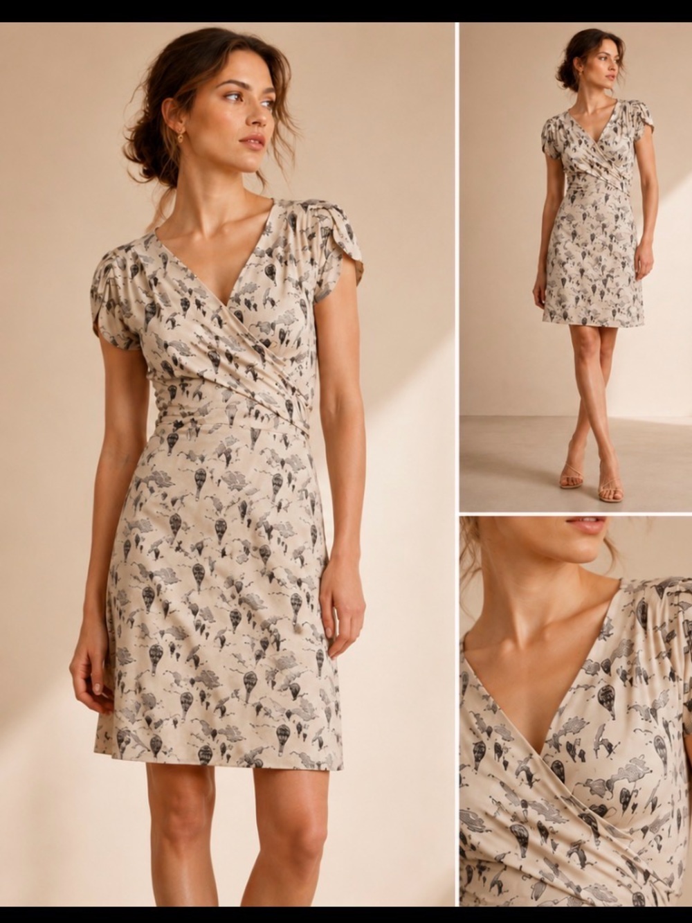 Anthropologie LEIFNOTES up and away mini dress hot air balloon print beige